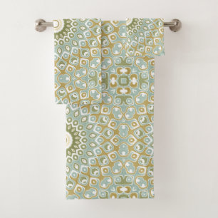 Earthy Mandala in Green, Gold, and Soft Blue Bath Towel Set