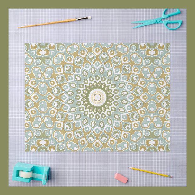 Earthy Mandala in Green, Gold, and Soft Blue Tissue Paper (Creator Uploaded)