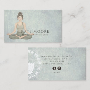 Earthy Meditation Instructor Sage Green Business Card