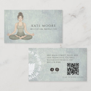 Earthy Meditation Instructor Sage Green QR Code Business Card