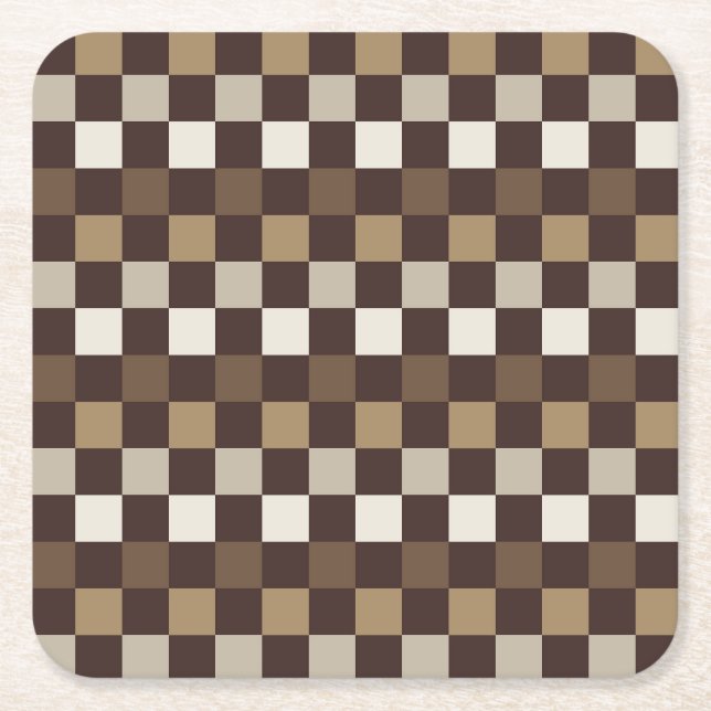Earthy minerals checkerboard pattern square paper coaster (Front)