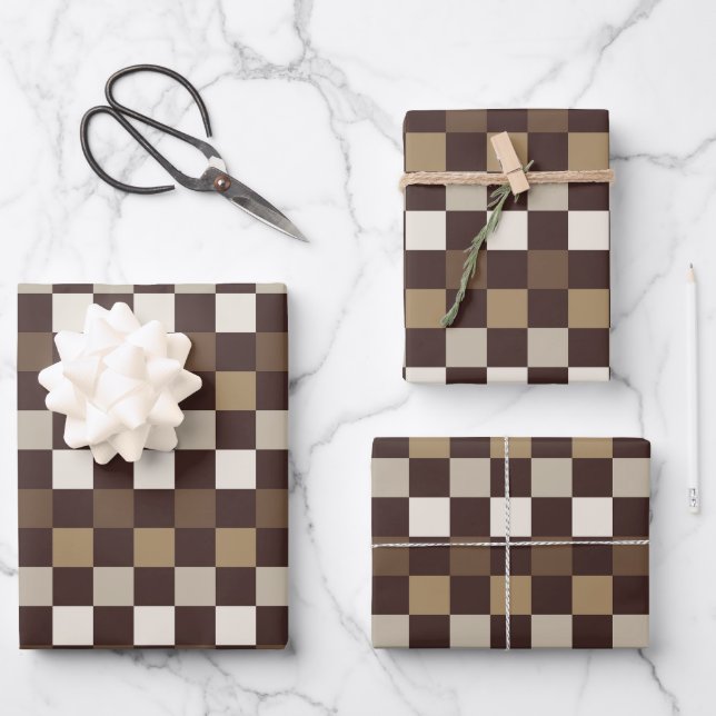 Earthy minerals chequerboard pattern wrapping paper sheet (Front)