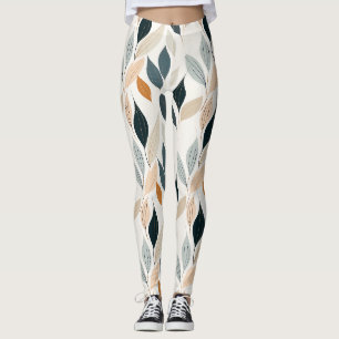 Earthy Minimal Leaf Pattern in Neutral Botanical Leggings