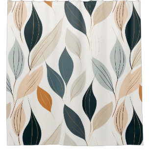 Earthy Minimal Leaf Pattern in Neutral Botanical Shower Curtain