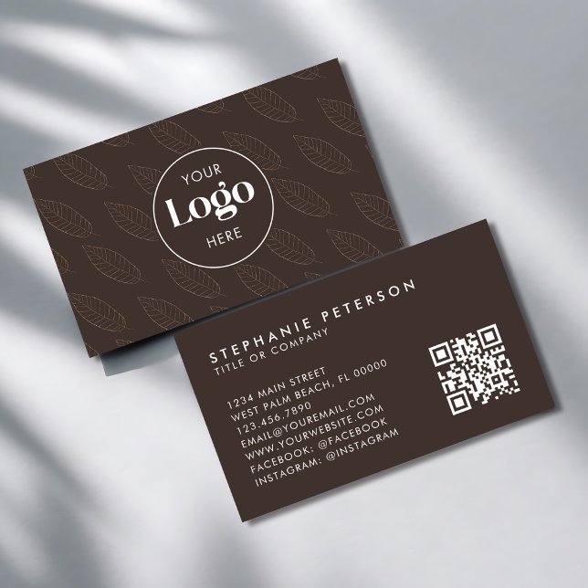 Earthy Minimalist Botanical Custom Logo QR Code Business Card (Creator Uploaded)