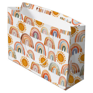 Earthy Modern Boho Rainbow and Sun Large Gift Bag