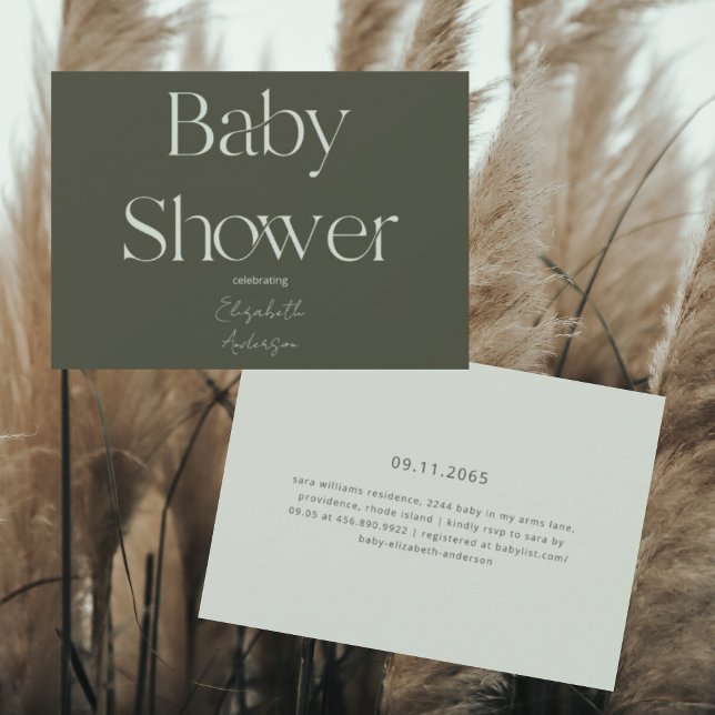 Earthy Modern Deep Green Baby Shower  Invitation (Creator Uploaded)