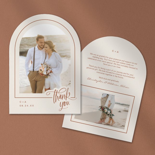 Earthy Neutral 2 Photo Wedding Thank You Card (Creator Uploaded)