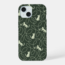 Earthy Neutral Cat and Yarn Ball Forest Sage Green