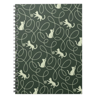 Earthy Neutral Cat and Yarn Ball Forest Sage Green Notebook