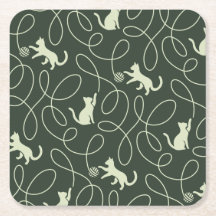 Earthy Neutral Cat and Yarn Ball Forest Sage Green