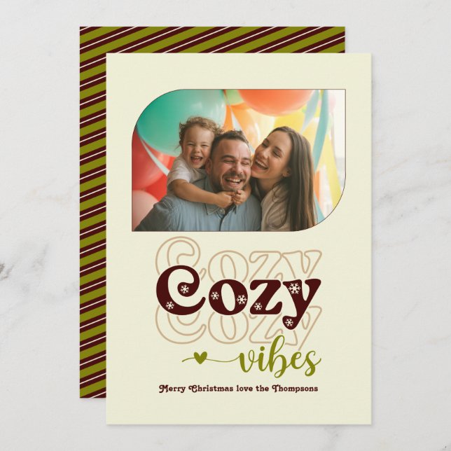 Earthy Neutral Cosy Vibes Only Christmas Photo Holiday Card (Front/Back)
