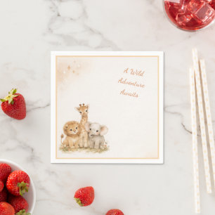 Earthy Neutral Lion Elephant Giraffe Kids Boho Napkin