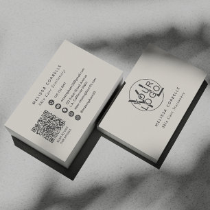 Earthy Neutral Social Media QR Code Business Logo  Card