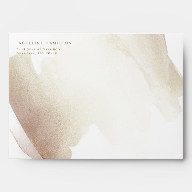 Earthy Neutral Tone Brush Strokes Wedding Envelope (Front)