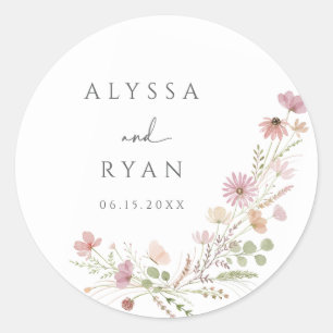 Earthy Neutral Wildflower Floral Wedding Classic Round Sticker