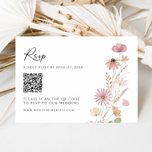 Earthy Neutral Wildflower QR Code Wedding RSVP Card