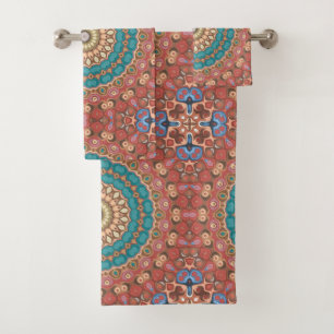Earthy Neutrals Mandala Kaleidoscope Medallion  Bath Towel Set