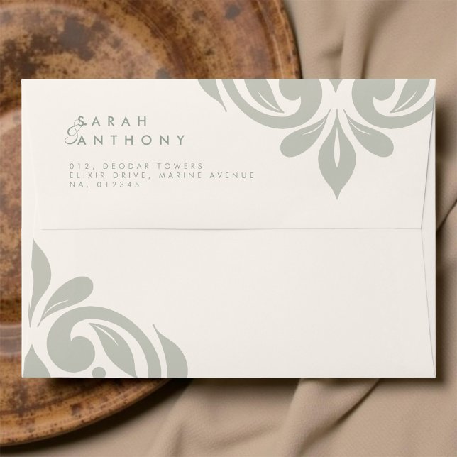 Earthy Olive Classic Elegant Wedding Damask Envelope (Creator Uploaded)
