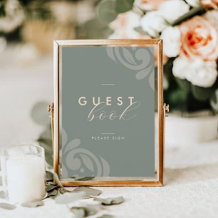 Earthy Olive Elegant Minimal Damask Guestbook Sign