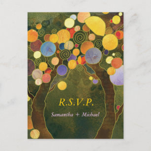 Earthy Olive Green Tree Wedding RSVP Invitation Postcard