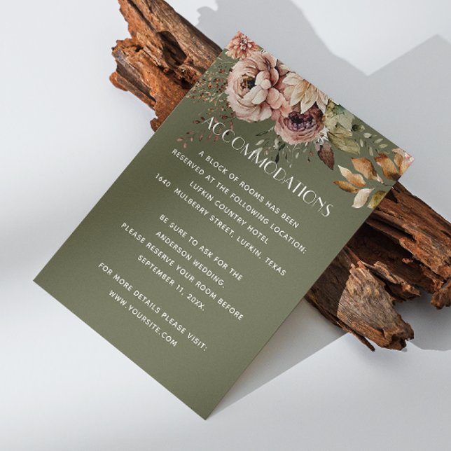 Earthy Olive Green Wedding Details. Floral Boho QR Enclosure Card (Creator Uploaded)