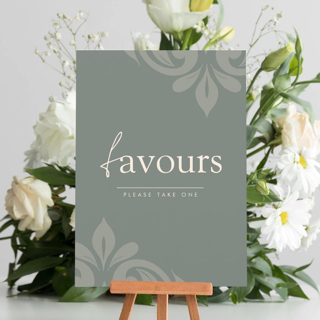 Earthy Olive Minimal Damask Script Favour Sign (Creator Uploaded)