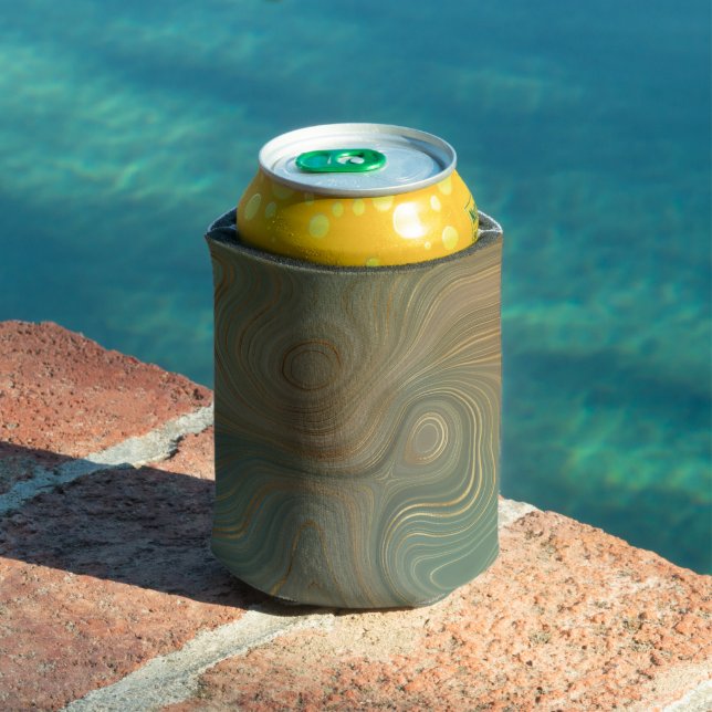 Earthy Olive Strata | Green and Gold Ink Agate Can Cooler (In Situ Pool)