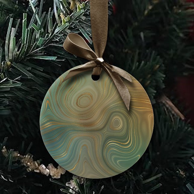 Earthy Olive Strata | Green and Gold Ink Agate Ceramic Tree Decoration (Creator Uploaded)