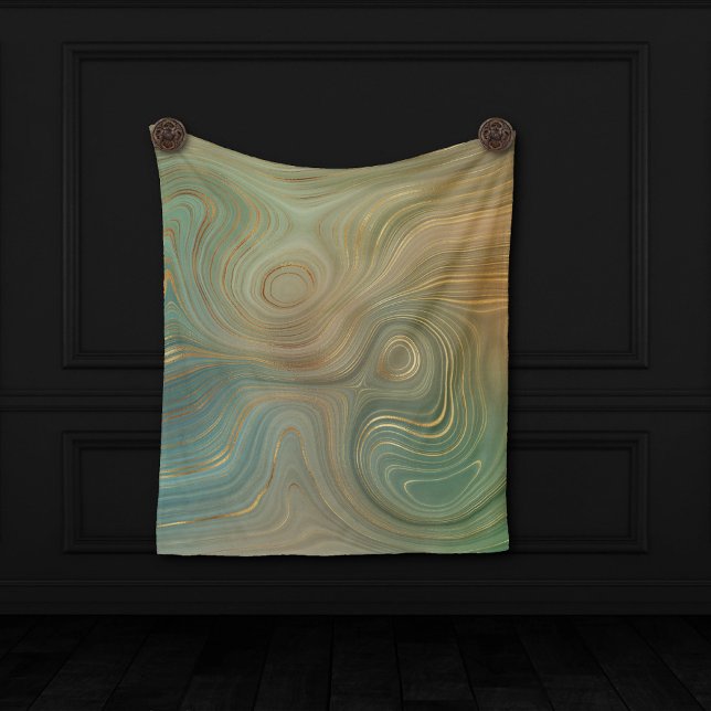 Earthy Olive Strata | Green and Gold Ink Agate Fleece Blanket (Creator Uploaded)