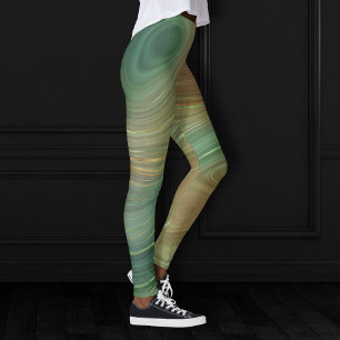 Earthy Olive Strata   Green and Gold Ink Agate Leggings