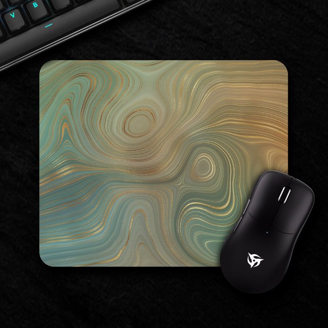 Earthy Olive Strata | Green and Gold Ink Agate Mouse Pad (Creator Uploaded)