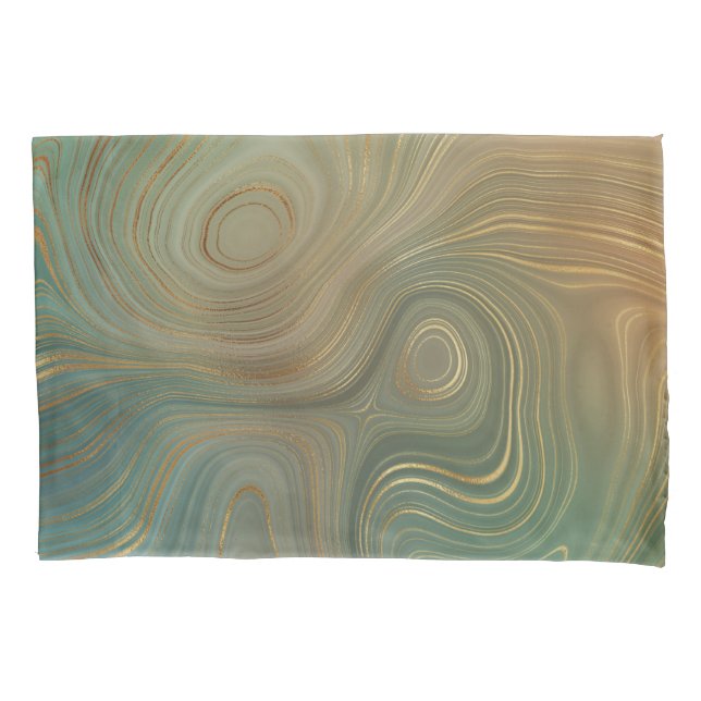Earthy Olive Strata | Green and Gold Ink Agate Pillowcase (Front)