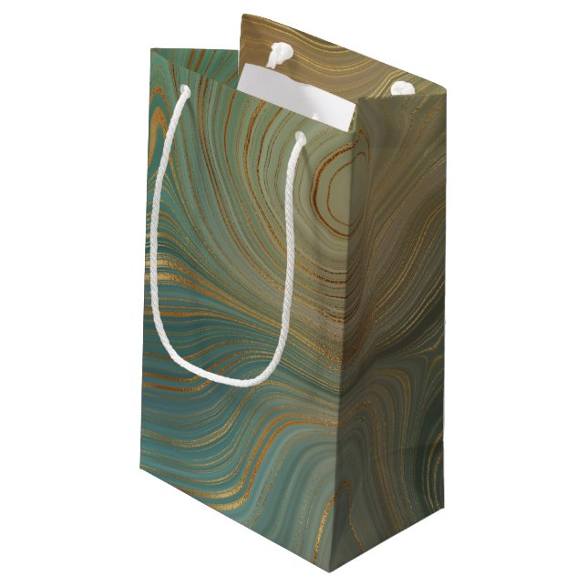 Earthy Olive Strata | Green and Gold Ink Agate Small Gift Bag (Back Angled)