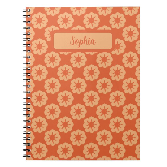 Earthy Orange Hand Drawn Floral Pattern Notebook (Front)