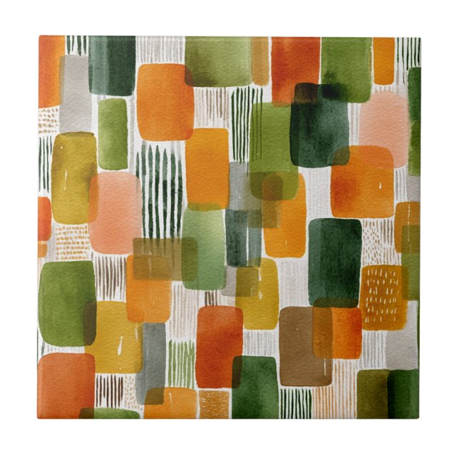 Earthy Organic Shapes in Warm Tones Tile (Front)