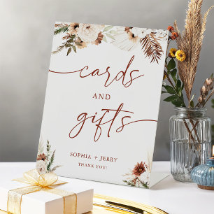 Earthy Pampas Blossom Cards and Gifts Wedding Pedestal Sign
