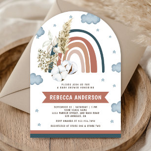 Earthy Pampas Boho Rainbow Arch Baby Shower Invitation