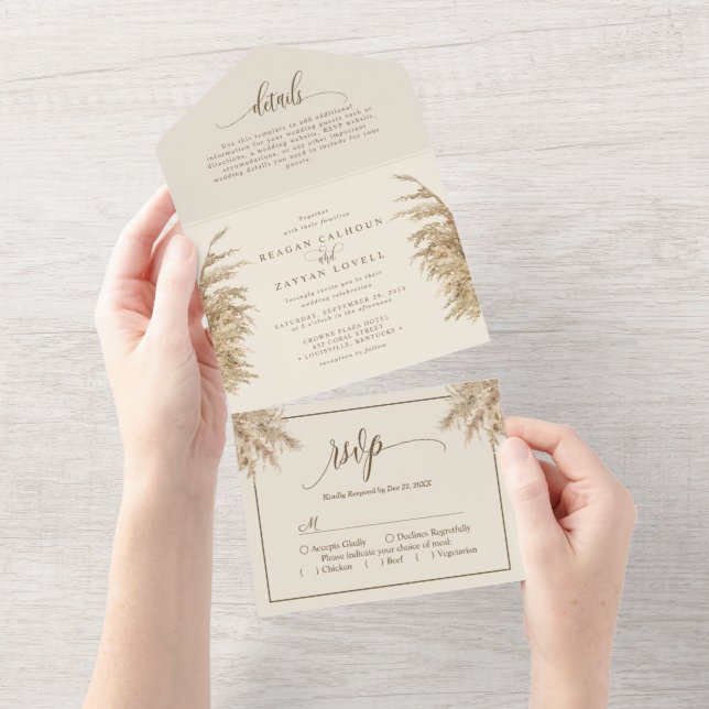 Earthy Pampas Grass Bohemian Wedding  All In One Invitation (Tearaway)