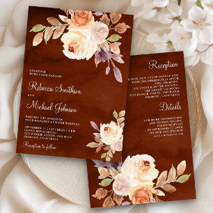 Earthy Peach Floral All in One Terracotta Wedding Invitation