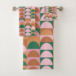 Earthy Pink and Green Geometric Shapes Pattern Bath Towel Set