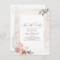Earthy Pink Floral Elegant Save The Date