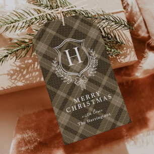 Earthy Plaid Monogram Christmas Gift Tags