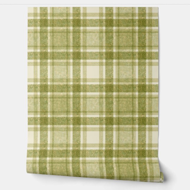 Earthy Plaid | Sage & Cream Wallpaper (Unrolling)