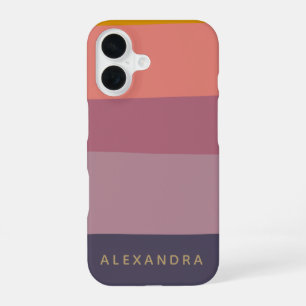 Earthy Purple Stripes Personalised Name Modern iPhone 16 Case