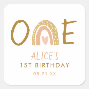 Earthy Rainbow 1st Birthday Girl  Classic Round St Square Sticker