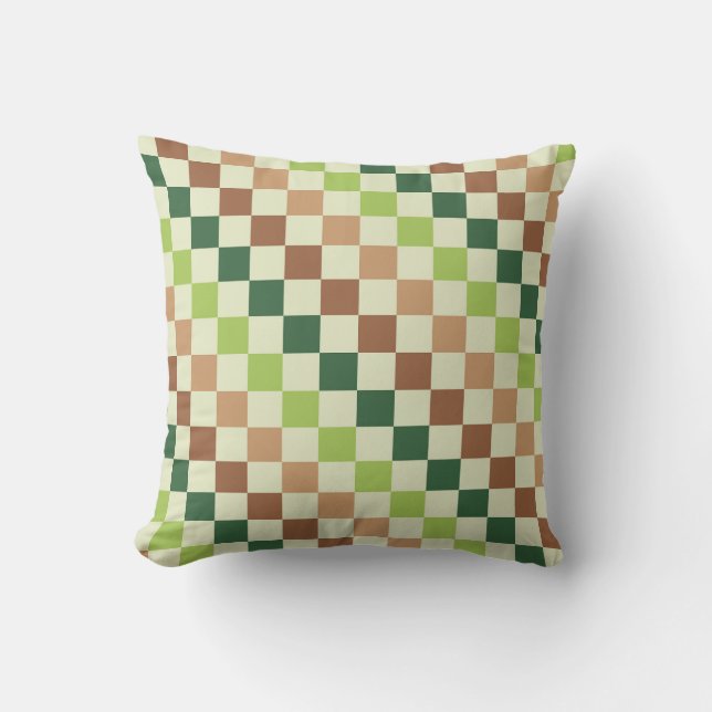 Earthy rainbow diagonal chequerboard pattern cushion (Front)