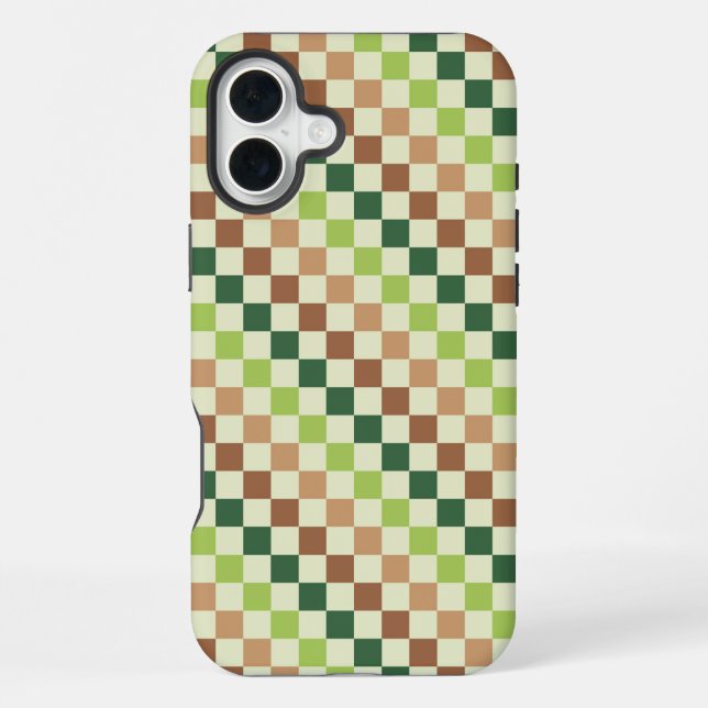 Earthy rainbow diagonal chequerboard pattern iPhone case (Back)