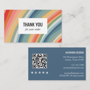 Earthy Rainbow Stripes Thank You QR Social Media  Business Card