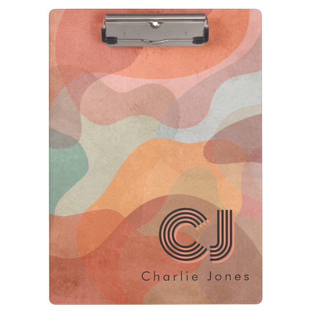 Earthy Retro Abstract Wavy Pattern Clipboard (Front)